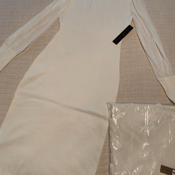 NWT White Sweater Knit Mock Neck Dress, sz Large - Picture 5 of 8